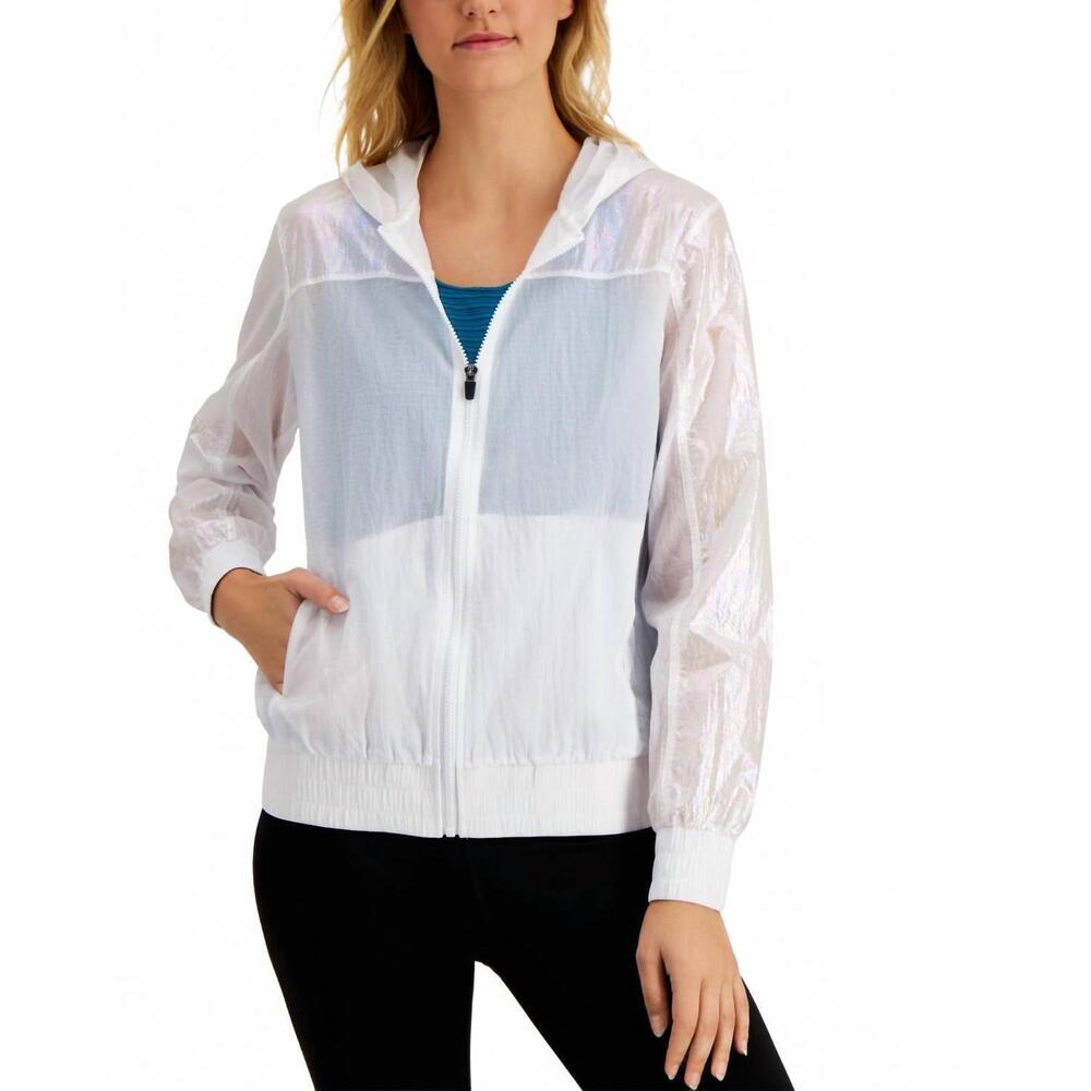 NEW IDEOLOGY activewear iridescent hooded jacket in bright white